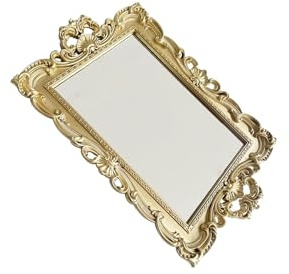 IEEDFJKK Vassoio per specchio da trucco in stile retrò, piatto decorativo vintage per riporre i gioielli, specchio da trucco dorato, adotta un vassoio portata per riporre i piatti toeletta in stile