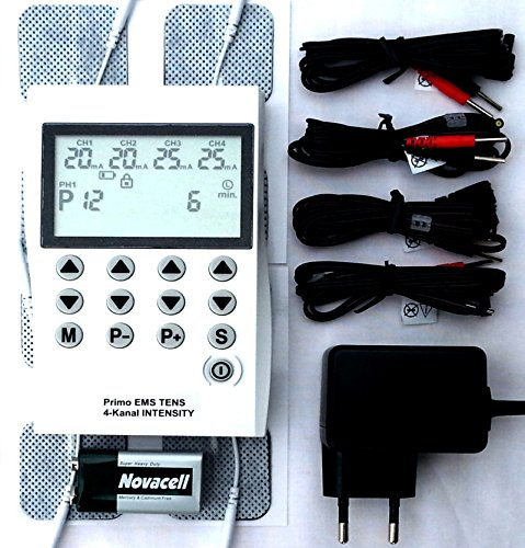 TENS Enhet, 4-kanals EMS-enhet 220 volt stimuleringsström, 50 program muskelstimulator, smärtterapi, elektroterapi, muskelbyggande inkl. Elotec hälso-CD
