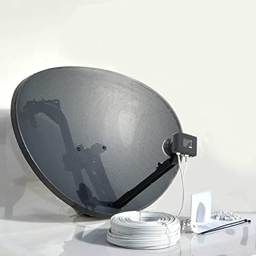 SSL Satellites 80CM Zone 2 Freesat HDR Satellite Dish DIY Self Installation Kit, Latest Dish with Quad LNB, 50 Meter Twin White Coax Cable, All necessary Brackets, Bolts and SATELLITE FINDER
