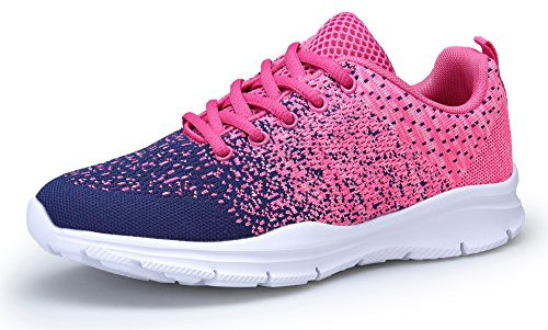 KOUDYEN Laufschuhe Atmungsaktiv Turnschuhe Schnürer Sportschuhe Sneaker für Herren Damen, 43 EU, Pink Blau