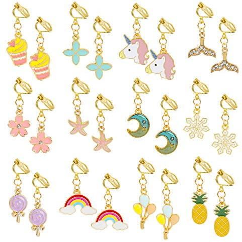 HIFOT boucle oreille clip Enfants 12 Paires, Petites Filles Princesse clous oreilles set, Pretend Play Dress up Cadeau Fille Accessoire fête
