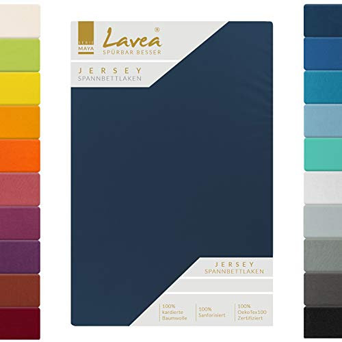 Lavea® Jersey Topper Spannbettlaken, Spannbetttuch, Serie Maya, 100% Baumwolle, hochwertige Verarbeitung, mit Gummizug und OekoTex100 90x200cm | 100x200cm, Galaxyblau