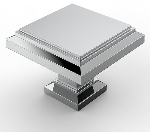 FURNIWARE 12 Pack Cabinet Hardware Knobs, Kitchen Door Cabinet Chrome Plated Antique Solid Square Knobs - 1.25x1.25(32x32mm)