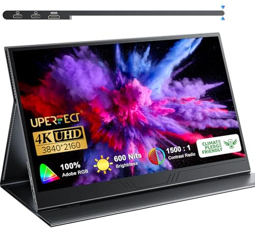 UPERFECT True 4K Portable Monitor QLED, 15.6ā 600 Nits 100% AdobeRGB