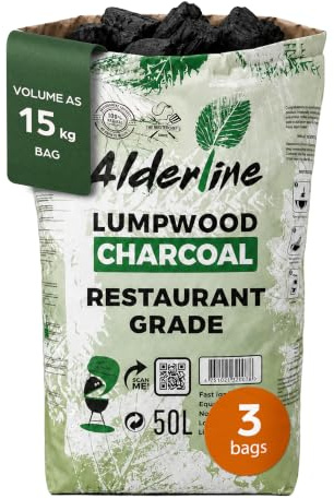 Alderline Lumpwood BBQ Charcoal, Premium Restaurant Grade Barbecue Coal 50L