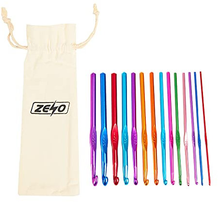 ZENO Crochet Hooks Set - 14 Pieces | Multi Coloured Aluminium Yarn Knitting Needles With Pouch Case | Includes Carry Pouch