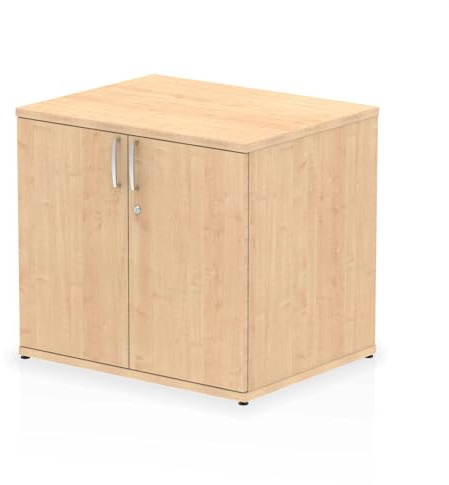 OPO Impulse Freestanding 600mm Deep Desk Storage Cupboard Mechanism & Lockable Office Storage 2 Shelves | Heat Resistant Beech Melamine Finish Maple