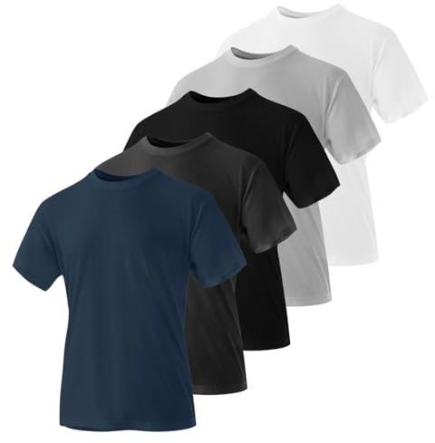 Iron Mountain Mens Crew Neck Organic Cotton Recycled Polyester Eco Friendly Assorted Premium Plain T-Shirts (5 Pack), Medium