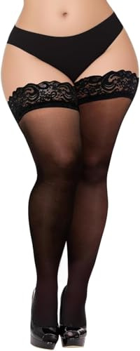 YOGINGO Sheer Lace Top Thigh High Stockings for Women - Silicone Bands Hold Up Lingerie Elegant and Comfortable （1 pair）