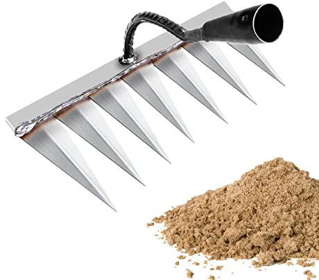 Dous Rastrillo para Césped Rastrillo Escarificador para Deshierbe Púas Metal Resistente Herramienta Eliminación Musgo Rastrillo para Jardín Rastrillo para Suelo Rastrillo