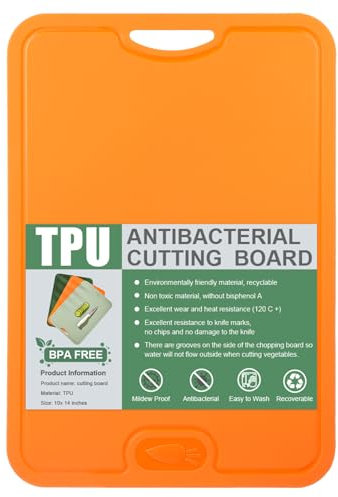 Tabla de Cortar Flexible con Ranuras para Jugo, Tablas de Cortar de TPU Flexibles Resistentes a Los Arañazos, Tabla de Cocina, sin BPA, Apta para Lavavajillas, Antideslizante (naranja)