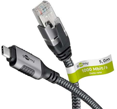 goobay 70752 Cable CAT 6 USB-C 3.1 a RJ45 Ethernet para una conexión estable a Internet por cable con router/módem/conmutador de red/Sustituye el adaptador USB a RJ45 / 1 Gbit/s / 5 M