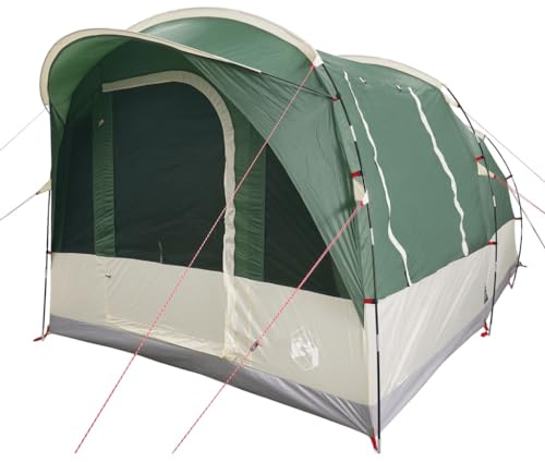 vidaXL Tunnelzelt 3 Personen, Campingzelt mit Netzwände, Wasserdicht Familienzelt mit abnehmbarem Überzelt, Zelt, Grün 185T Polyester