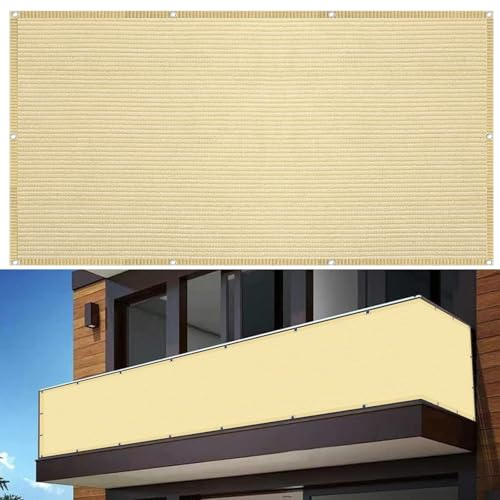 Telo per Balcone Ringhiera 650 x 45 cm HDPE 220G/㎡, Protezione Uv, Copri Ringhiera Balcone per Balcone, per Giardino, Piscina, Giallo sabbia