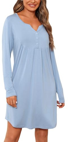 Jahetuul Camicia da Notte Parto Ospedale Cotone a Maniche Lunghe Vestaglia Allattamento con Bottoni Scollo a V Camicia Premaman Adatto Casa