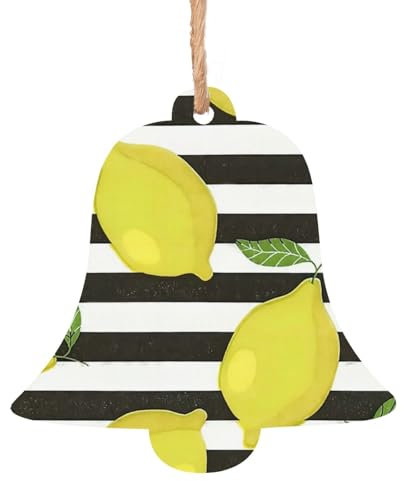 Decorazioni per albero di Natale in legno con strisce blu e limone, stile rustico da appendere con corde di iuta