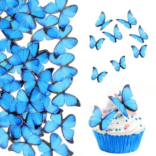 BOHUIZ 60pcs Mariposas comestibles para decoración de tartas, decoración de tartas, decoración de cumpleaños, mariposa para aniversario de boda