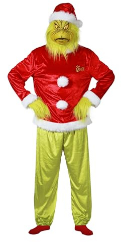 Chaks - Ensemble de déguisement Grinch, costume de Noël, 5 pièces | Tenue officielle du Grinch, costume avec masque, bonnet, haut, pantalon et gants, soirée à thème
