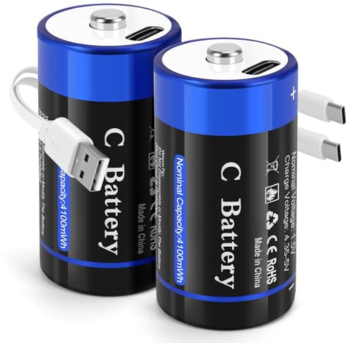 USB C Lithium Battery,1.5V USB C Cell Batteries Rechargeable Batteries Quick Charge in 2 Hours With Type C Charging Cable(2 Pack)