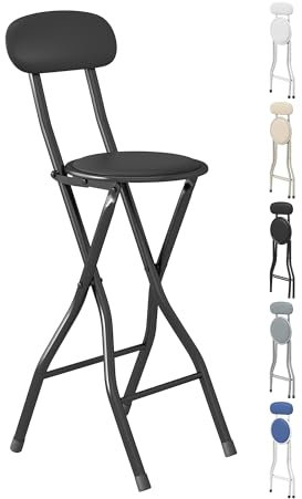 mcc direct Folding Bar Stool Set of 1, Breakfast Barstool Kitchen Restaurant Seating, Faux Leather Foldable Chair with Metal Frame, Padded High Chair(Black)