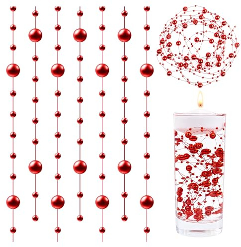 LAIDANLA 30 Pcs Red Artificial Floating Pearls String for Floating Candle Faux Pearl Beads Strands for Vases Filler Centerpiece Table Wedding Christmas Party Home Decor