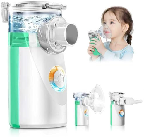 Aérosol pour Enfants et Adultes – Inhalateur Nébuliseur Ultrasonique pour Bébé, Appareil d’Aérosol avec 2 Masques et Embout Buccal, Piles non Incluses (Vert)