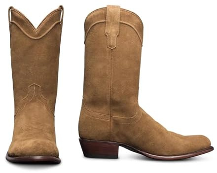ENWIND Botas Tipo Vaquero De Ante para Hombre con Punta Puntiaguda, Botines De Tobillo Deslizables De Tacón Bajo,Caqui,41 EU