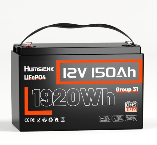 Humsienk Batteria LiFePO4 12V 150Ah, 1920Wh Energia, BMS 110A con Protezione Bassa Temperatura, 6000+ Cicli Profondi, per Fotovoltaico, Camper, Barche, Accumulo Domestico e Off-Grid