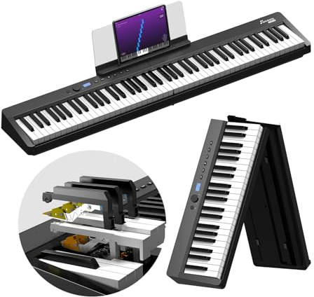 OYAYO 88 Key Foldable Piano Keyboard, Full Size Weighted Hammer Action Digital Piano, Portable Electric Piano with Bluetooth MIDI, Rechargeable Battery, Stereo Speakers for Beginners & Home Practice