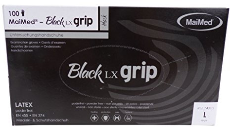 MaiMed Black LX Grip Latex Handschuhe Gr.: L Box a 100 St. schwarz 74313