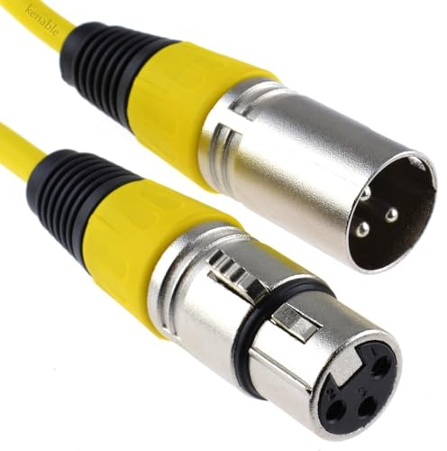 kenable XLR 3 Pin Microphone Cable Male to Female Screened Audio Lead Yellow 0.3m