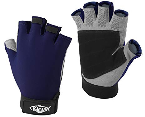 Palmyth UV Fishing Gloves Sun Protection Fingerless Kayaking Glove Men Women UPF 50+ SPF for Sailing, Hiking, Paddling, Canoeing, Rowing, Driving (Navy Blue, X-Large)