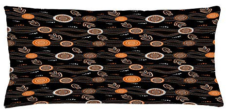 ABAKUHAUS aborigeno Federa Fodera Cuscino, Waves Dots e Boomerang, Copricuscino Quadrato Decorativo, 90 cm x 40 cm, Grigio Arancione