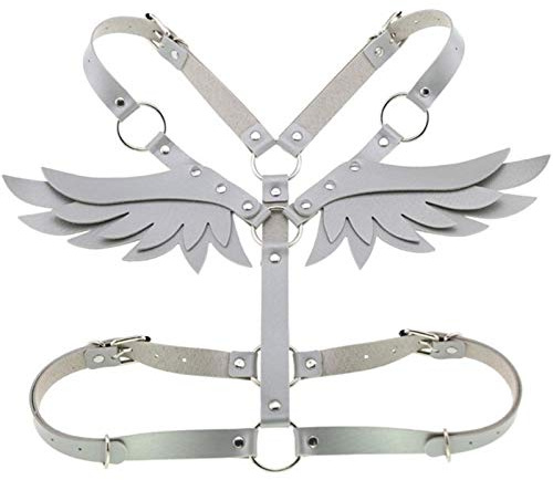 Homeilteds Harnais Cuir Aile d'ange en Métal Rivet O Taille Bague Femme Ceintures Bretelles Body Adjustable (Color : Light Grey, Size : One Size)