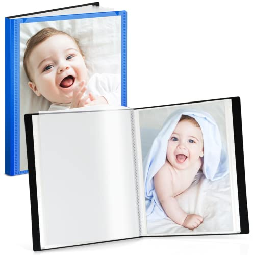 CRANBURY Small Photo Album 5x7 (Blue), 2-Pack Plastic Photo Book, 24 Pockets Show 48 Pictures, Mini Picture Binder with Customizable Album Cover, 5 x 7 Clear Sleeves