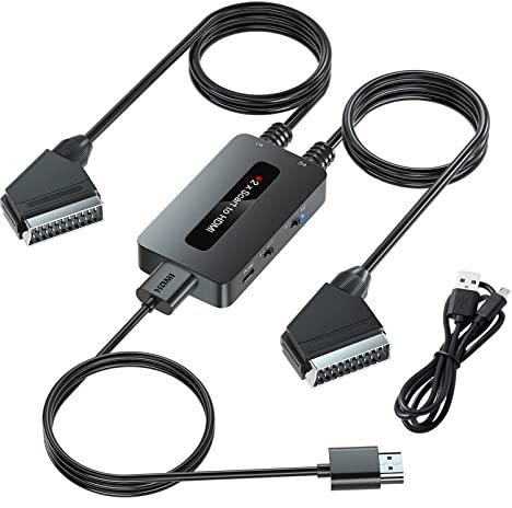 Kirolle Dual Scart auf HDMI Konverter mit 4 : 3/16 : 9 Verhältnis Schalter, 2 x Scart zu HDMI Konverter