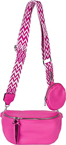 styleBREAKER Damen Halbmond Crossbody Schultertaschen Set 2-Teilig, Schultergurt mit Zick-Zack Rauten Muster 02012396, Farbe:Pink