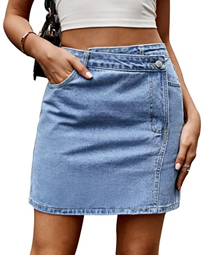 FEOYA Jupe Jean Courte Femme Jupe Demin CasualTrapèze Taille Haute Décontractés Printemps Eté B1 XXL