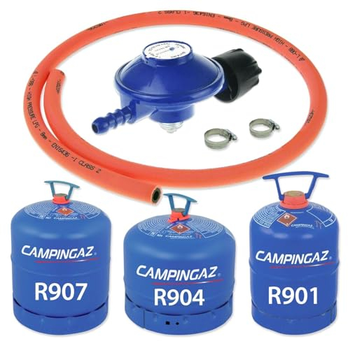 catering Parts UK Camping gas Type 30Mbar Gas Regulator With 1M Hose + 2 Clips Fits 907 904 901 for CAMPINGAZ Gas Cylinders