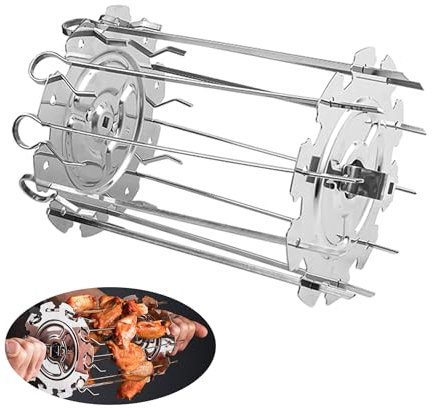 Set di 10 spiedini girevoli in acciaio inox, set di spiedini girevoli di qualità professionale, da utilizzare con forno, barbecue o friggitrice ad aria calda