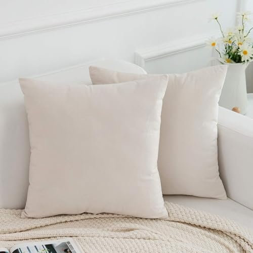 Melldrry 2er Set SAMT Weihnachten Kissenbezug Kissenhülle Dekorative Dekokissen Sofakissen Lendenkissen Wurfkissenbezug mit Verstecktem Reißverschluss Sofa Schlafzimmer 16x16 Inch 40x40 cm Beige