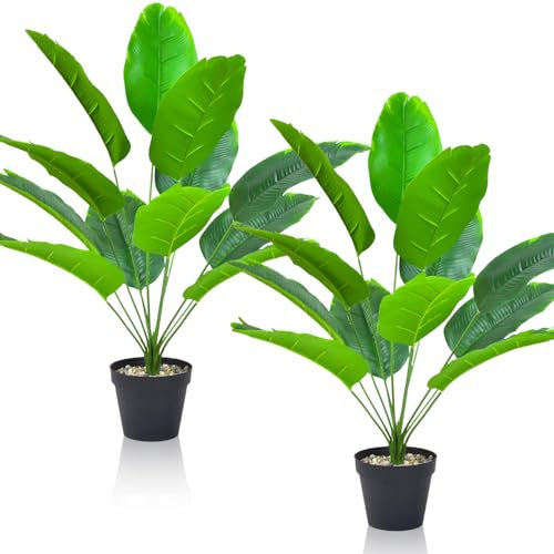 Duscdesp 2PCS Artificial Plants Indoor, Large Monstera Plant Tree Fake Plants Palm Plants In Pot,Tall Artificial Plants Outdoor Faux Plants Home Garden Office Decor Banana Plant (2PCS Banana)
