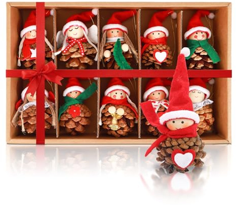 beutrain tomte hänge julgransprydnad, 10 stycken grankottar julgransprydnader, julgran dekoration trä tomte liten, natur julhängen figurer för gåva