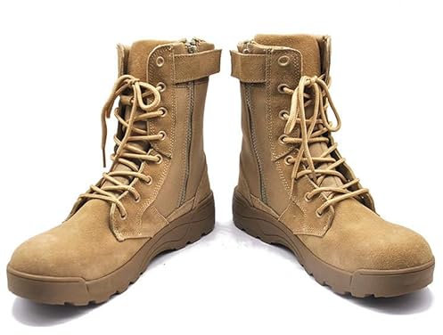 TPTOP Botas Tácticas Hombres Militar Impermeable Bota Patrulla Ejército Botas Altas con Cordones Acampar Al Aire Libre Senderismo Bota Combate Desierto Zapatos de Trabajo Seguridad,Sand-42EU