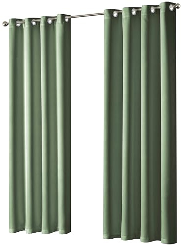 Olivia Rocco Blackout Eyelet Curtains Black Out Thermal Ring Top Curtain Pair Window Treatment Living Room Bedroom, 66 (Width) x 54 (Drop) Sage Green