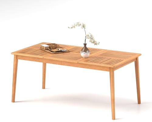 GIANTEX Träbord, utomhus, 100/170/200 cm, trädgårdsbord av akaciaträ med 5 cm paraplyhål, utomhus, terrassbord för bakgård, veranda och trädgård, balkongbord, väderbeständigt (170 x 90 cm)