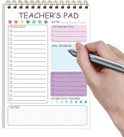 Blocs-notes pour enseignants | Liste de contrôle des enseignants 50 feuilles, à double bobine, 14,7 x 21,1 cm, planificateur quotidien indispensable pour salle de classe, rendez-vous