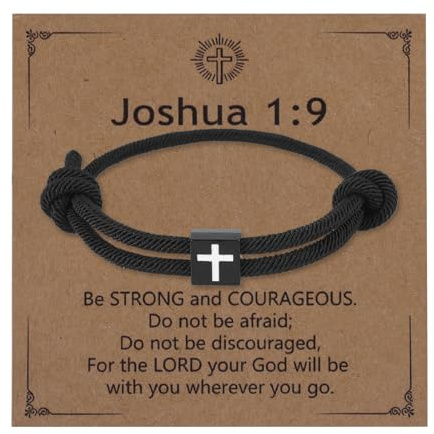 Mikovivi Easter Basket Stuffers Essentials, Inspirational Joshua 1:9 Cross Jesus Bracelet Rope Sliding Knot Bracelet Christian Baptism Confirmation Gifts for Men Teen Boys