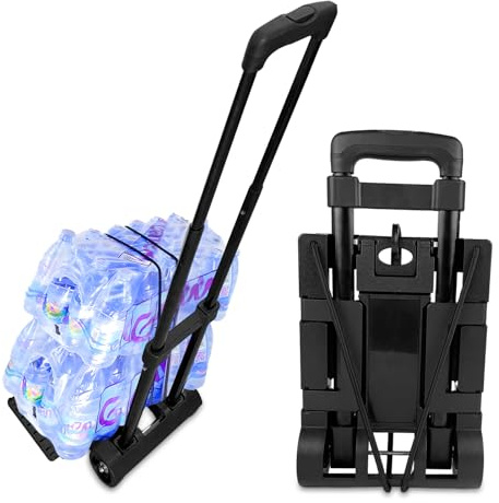 VELLUSTRA Transportkarre klappbar, Aluminium Langer Teleskopgriff 95.5 cm, Abmessungen Plattform 35 * 36cm, Tragkraft 65 kg, Gummiräder, Transportkarre Handkarre für Lager, Umzüge, Camping, Einkäufe