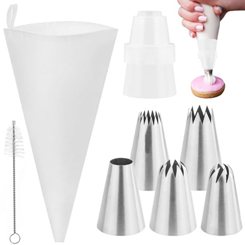 1 styck 304 spritstyllset i rostfritt stål, spritstyllar, stor, munstycken för spritspåsar, spritstyllset med adapter, för glasyr och elddeg och dekorera cupcakes tårtor